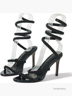 Rhinestone Spiral Ankle Strap Stiletto Sandals Pointed Toe Heels Wedding Party